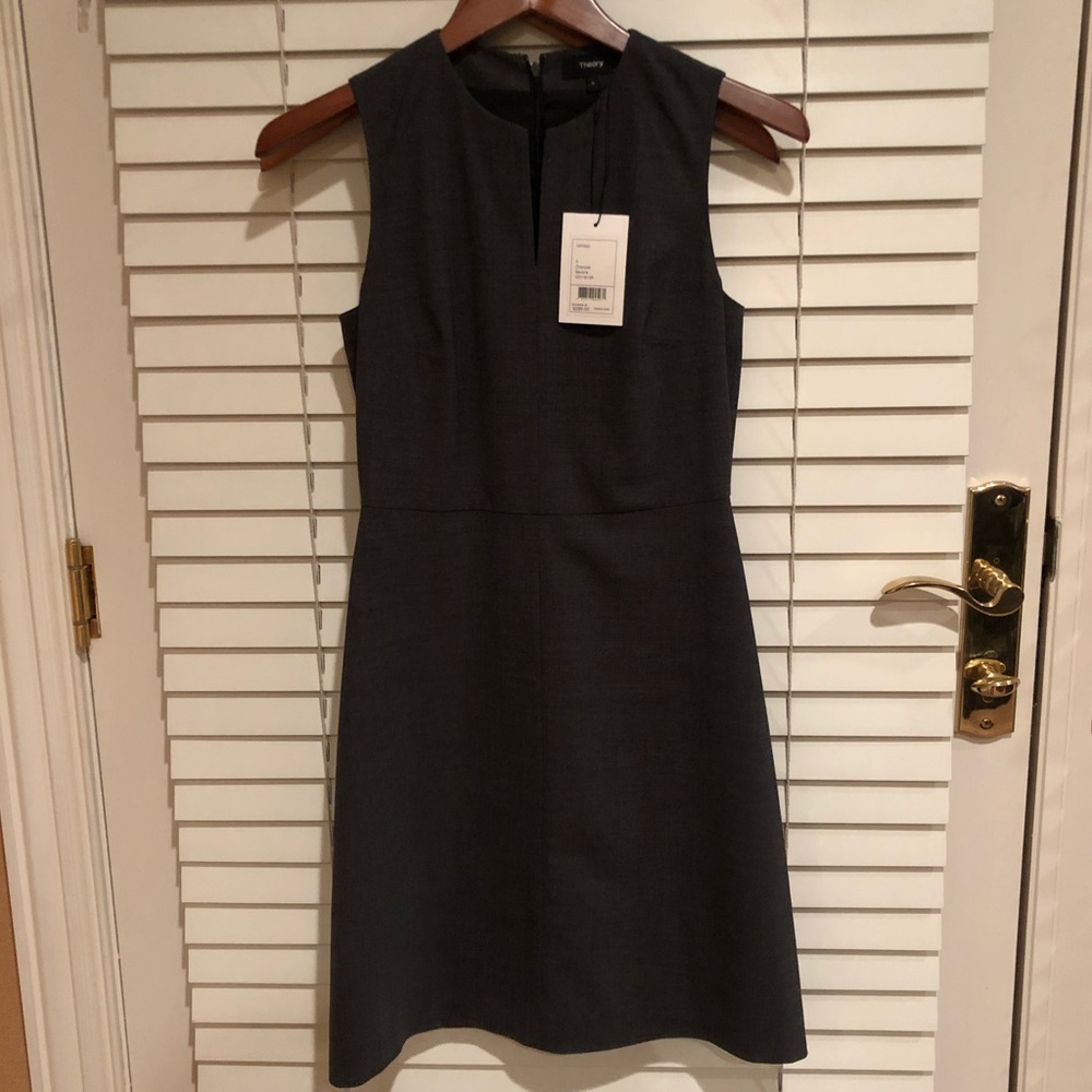 Theory Miyani Split-Neck Suit Dress in Charcoal